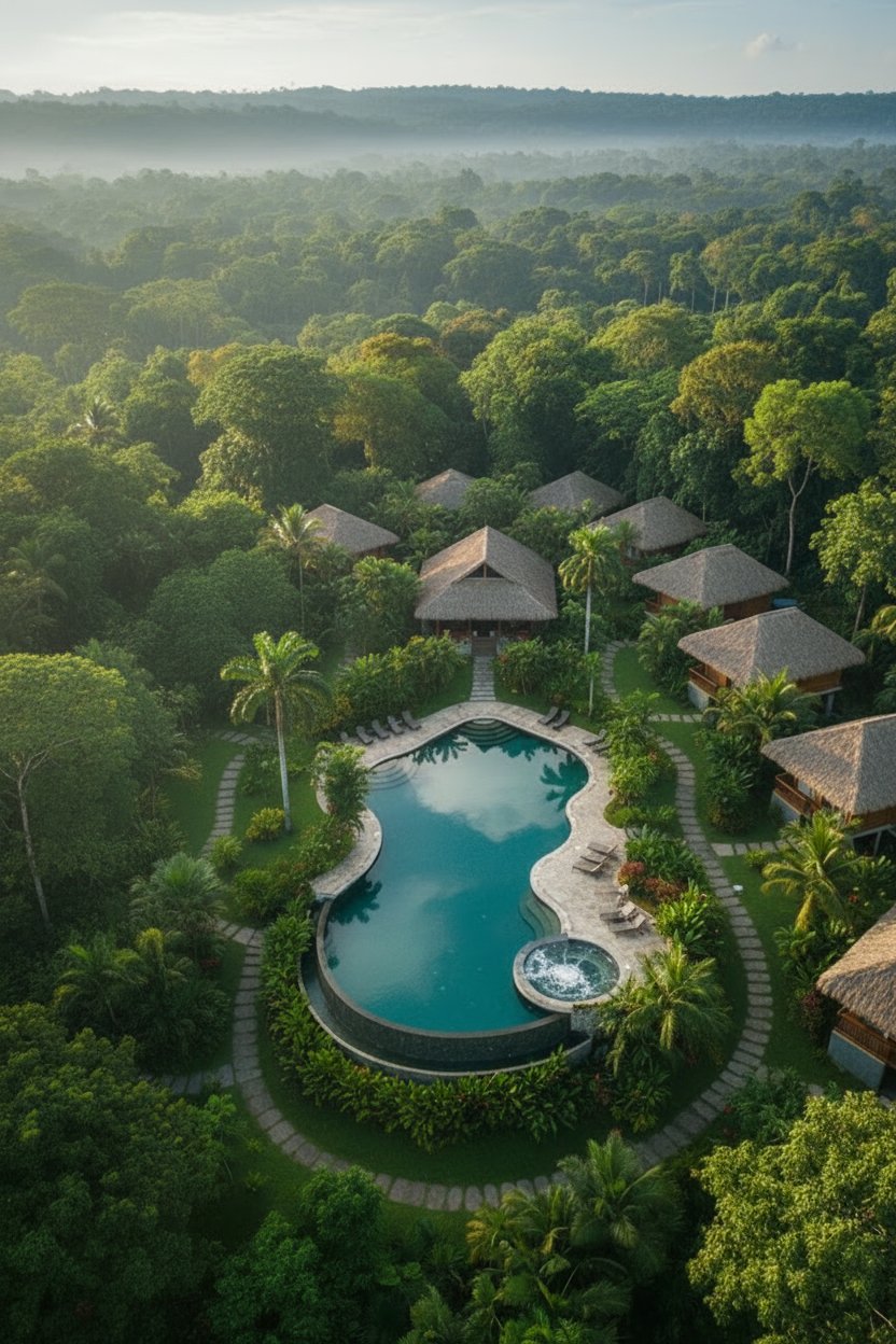 Selva Sensual retreat guests enjoying a sunset gathering by the pool in Costa Rica